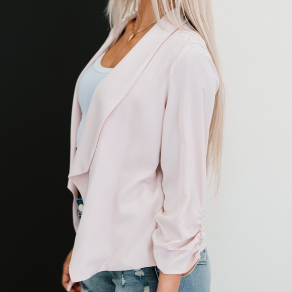 🔥NWT AMOLI Higher Path Light Pink Ruched Blazer Jacket in Regular & Plus Sizes - Picture 5 of 10